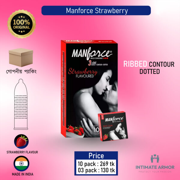 Manforce Xotic Strawberry 1500 Dotted Condom - 3Pcs Pack(India)