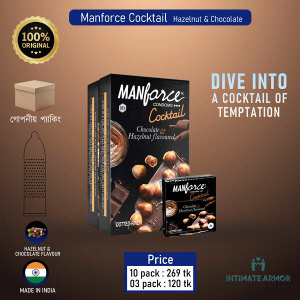 Manforce Cocktail with Dotted Rings Hazelnut & Chocolate Condom - 3Pcs Pack