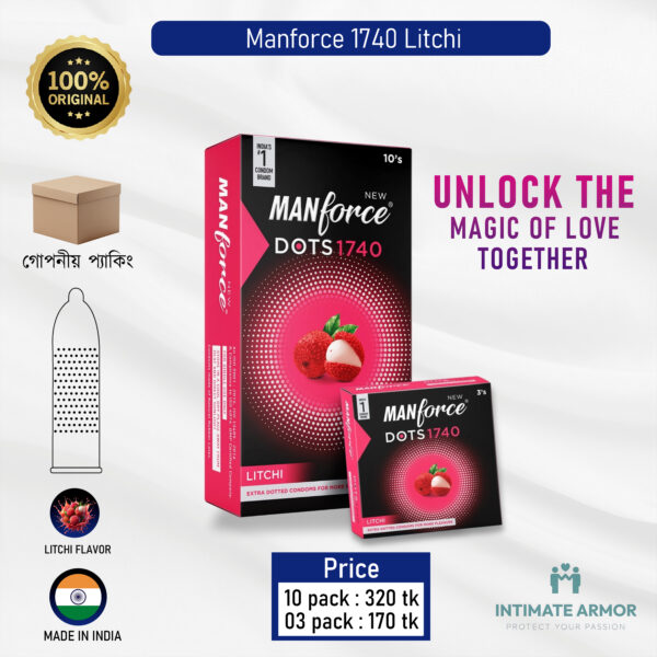 Manforce 1740 Dots Litchi Flavor Condom 3's Pack