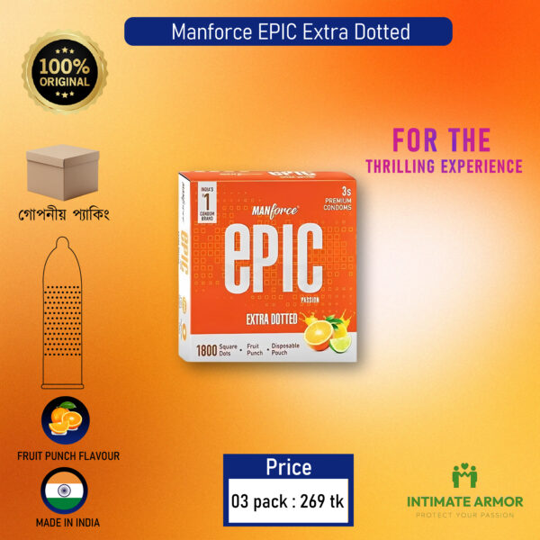 Manforce Epic Passion Extra Dotted 1800 Square Dots Premium Condom - 3Pcs Pack(India)