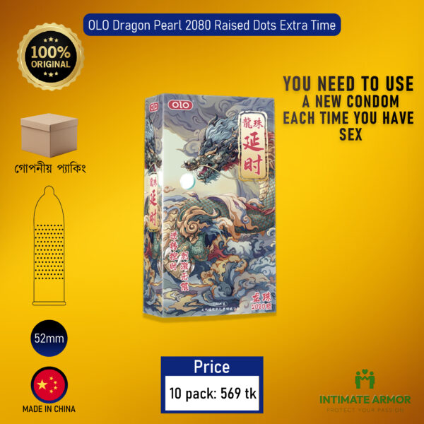 OLO Dragon Pearl 2080 Raised Dots Extra Time Condom - 10 Pcs