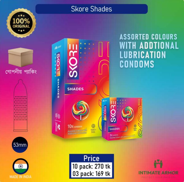 Skore Shades Assorted Colours 1500+ Dotted Condom - 10Pcs Pack(India)