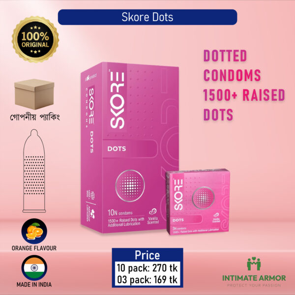 Skore Dots 1500+ Dotted Vanilla Flavoured Condom - 3 pcs Pack New