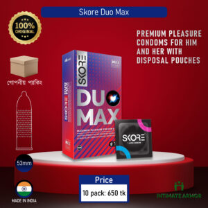 Skore Duo Max - Dotted & Ribbed Performa Lubricant for Long Lasting Climax Delay Condom - For Him and Her - 10Pcs Pack