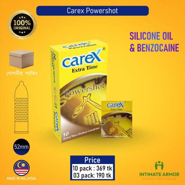 Carex Extra Time Powershot Dotted Condom - 3Pack(Made In Malaysia)