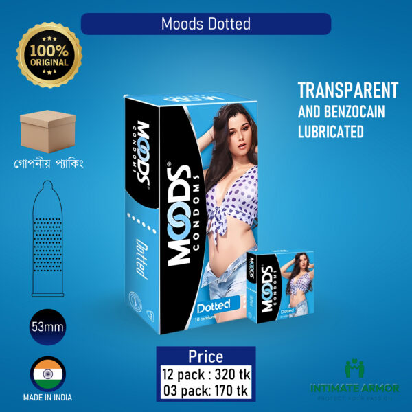 Moods Dotted Natural Lubricated Premium Condom - 12Pcs Pack(India)