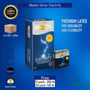 Moods Silver Condoms - 12 Condoms (Electrify), Dark Blue