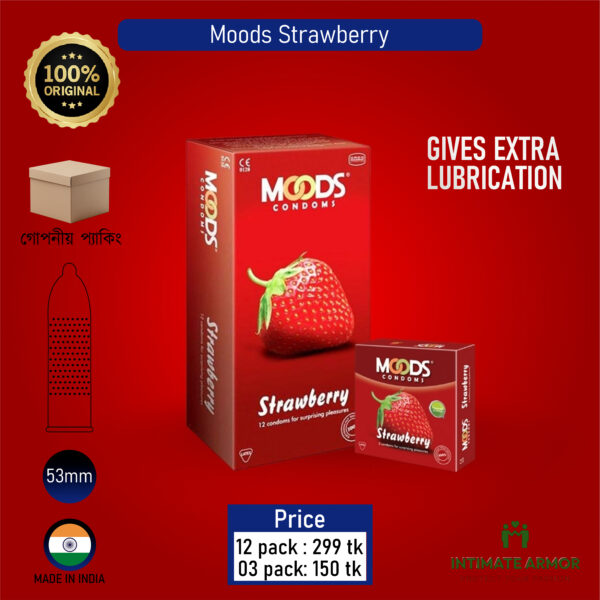 Moods Strawberry Flavored Dotted Premium Condom - 3Pcs Pack